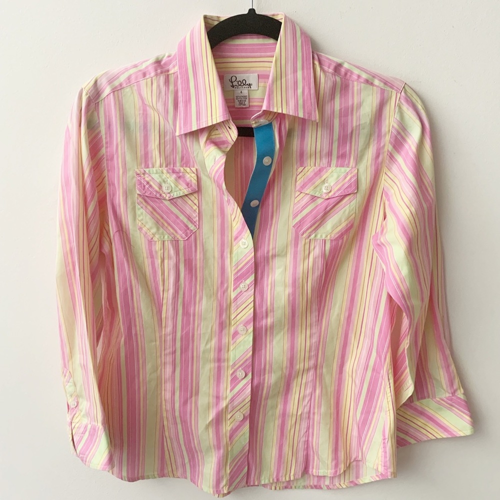 Lilly Pulitzer Button Down Pink Green Yellow Top